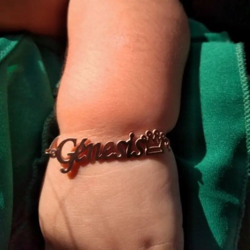 Customized Baby's Name Bracelets For Newborn Girls Boy Stainless Steel Crowned Bracelets And Rings Set Children Jewelry