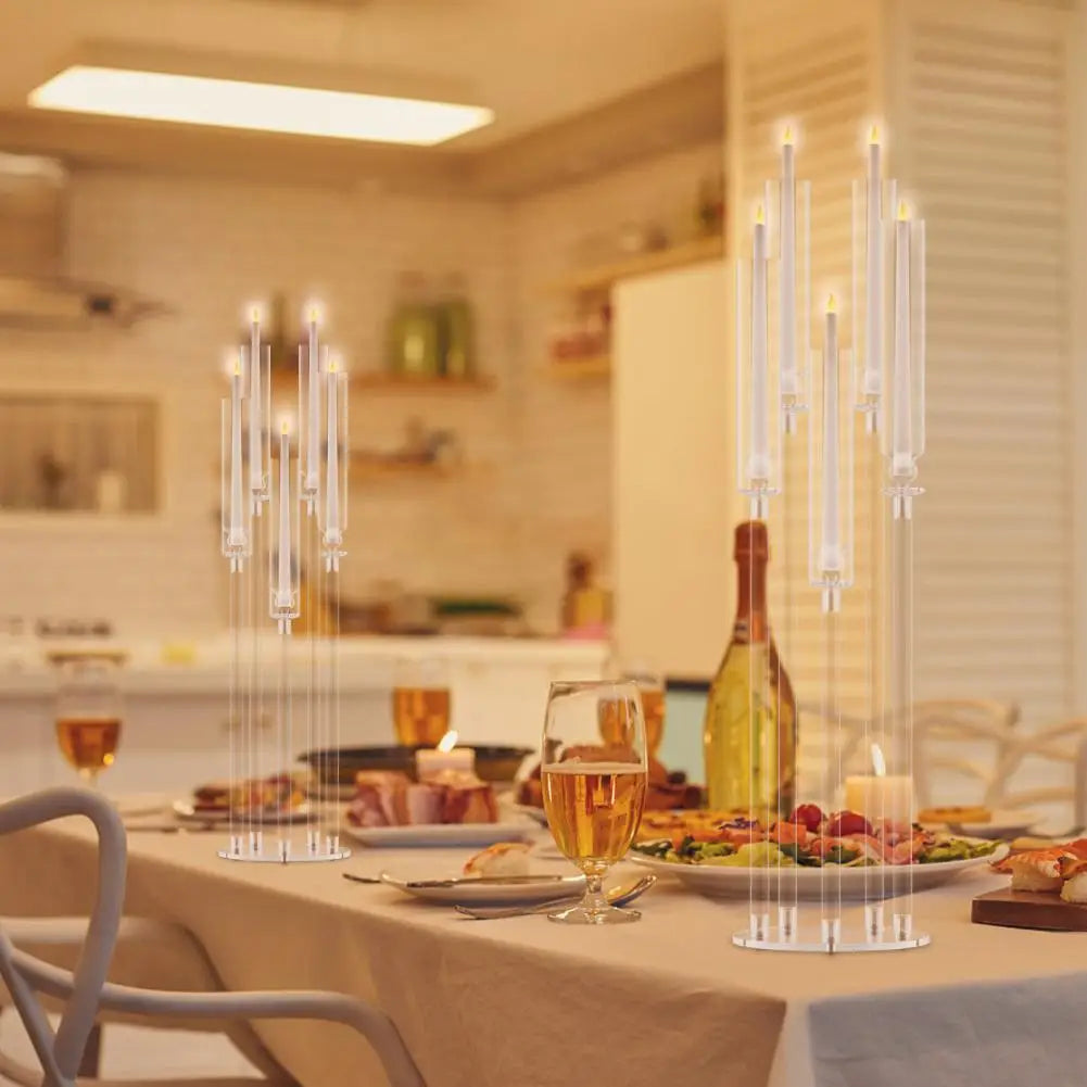 4Pcs Candelabra Centerpieces Clear Candle Taper Candlestick Holder 5 Arm Candlesticks Holder LED Candle for Wedding Dinner Party