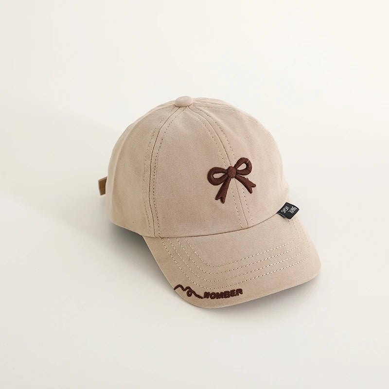 1-4Year Children Bow Duck Tongue Hat Solid Color Kids Baseball Hat Fashion Baby Outing Sunshade Visor Boy Girl Cotton Peaked Cap