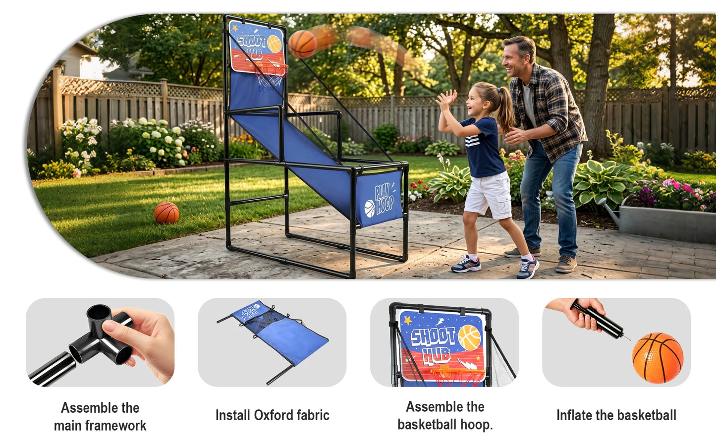 Basketball Arcade Game for Kids Indoor Outdoor Basketball Hoop with 2 Balls & Pump Foldable Stand for Toddlers & Children