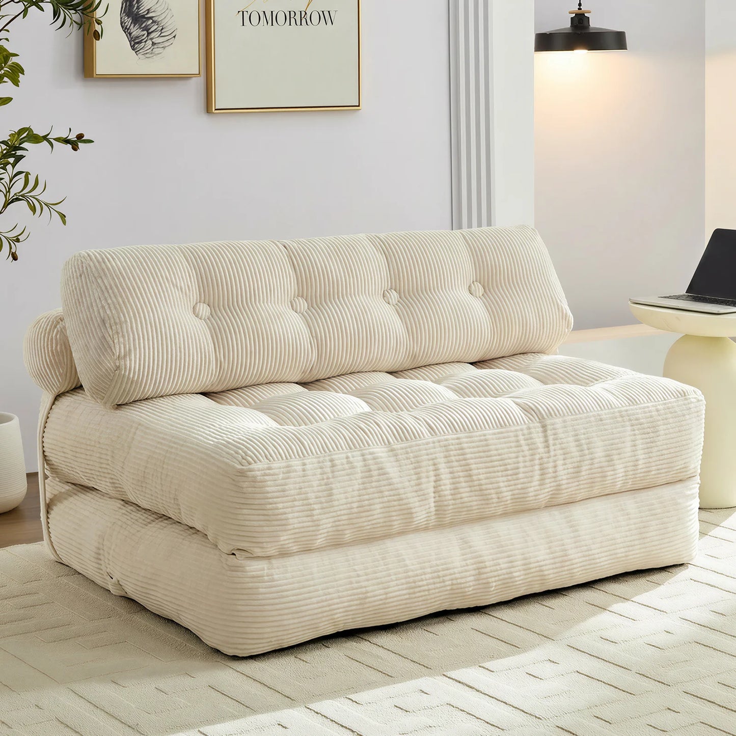 52 Inch Width Foldable Sofa Bed Convertible Sleeper Chair With Support Backrest Pillow Comfort Fold Out Mattress Floor Lounger For Living Room Bedroom