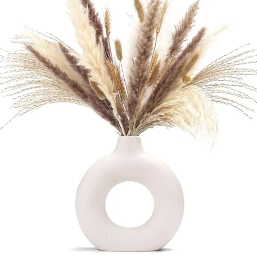 Donut Vase Hollow Ceramic Vase for Flowers Handmade Minimalist Boho Inch Style Modern Home Decor for Wedding Dinner Table Party