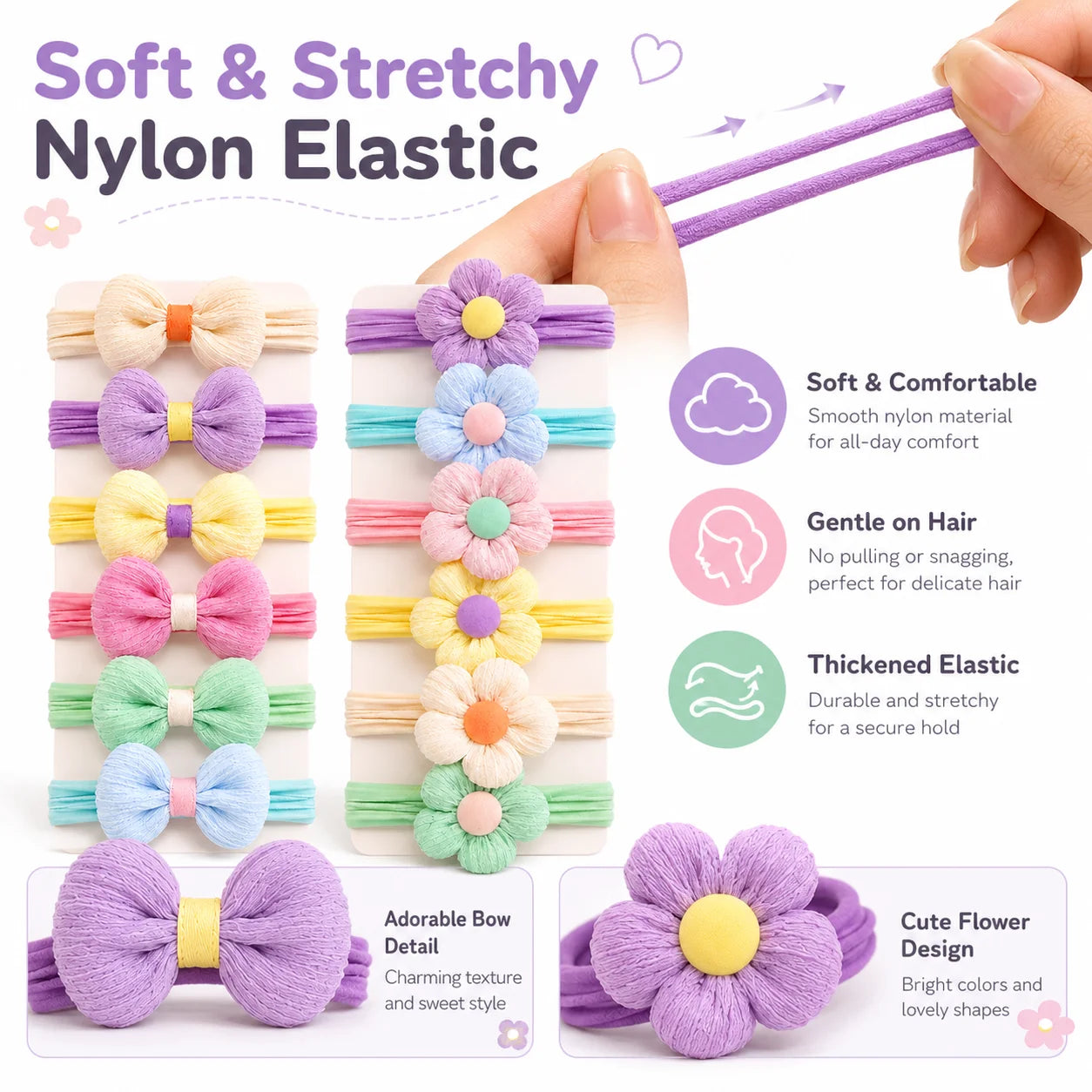 12-Pack Elastic Hair Ties for Girls Non-Damaging Hair Bands Children's Ponytail Rubber Bands Stylish Hair Accessories for Kids