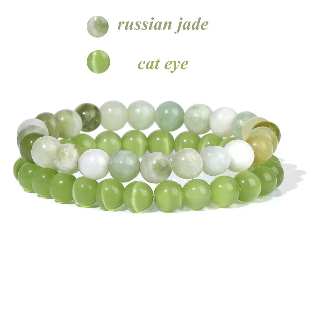 2Pcs Colorful Natural Stone Bead Bracelet Set 8MM Natural Agates Turquois Amethysts Quartzs Gem Stretch Bangle Jewelry Gift