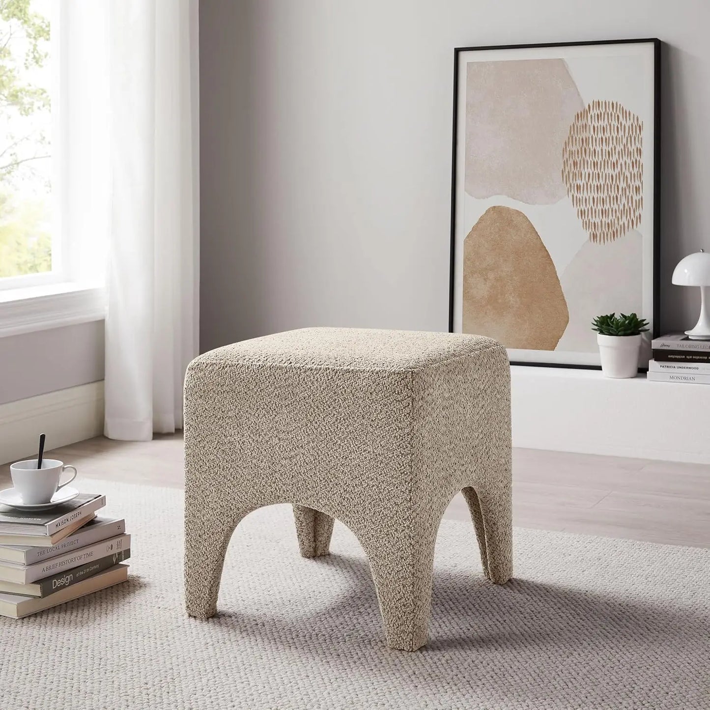 Boucle Square Ottoman Stool Upholstered Foot Rest for Living Room Bedroom Entryway Custom
