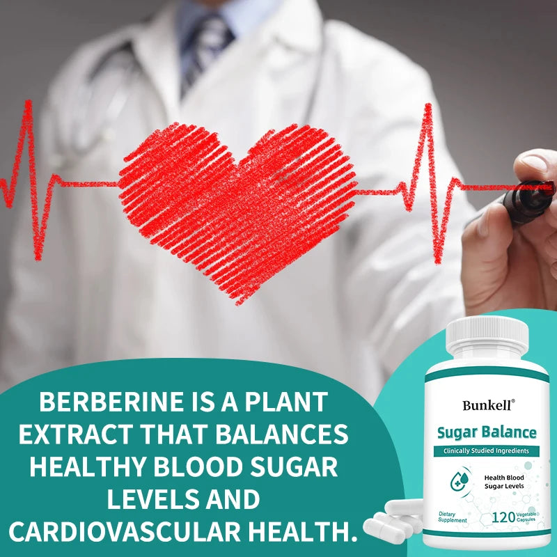 Sugar Balance Supplement - Supports Cardiovascular and Heart Health, Non-GMO, Gluten-Free, with Vitamin C, Berberine HCl