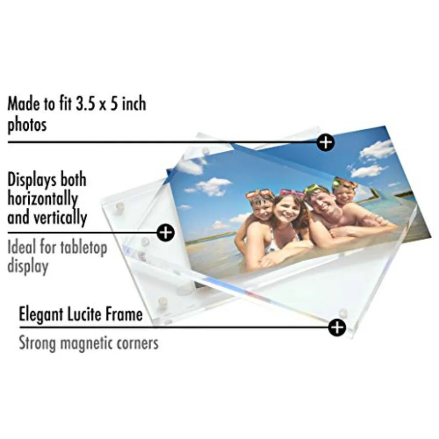 Acrylic Picture Frame - Double Sided Frames with Magnetic Corners - Transparent Acrylic Frames for Desk or Tabletop Display - P