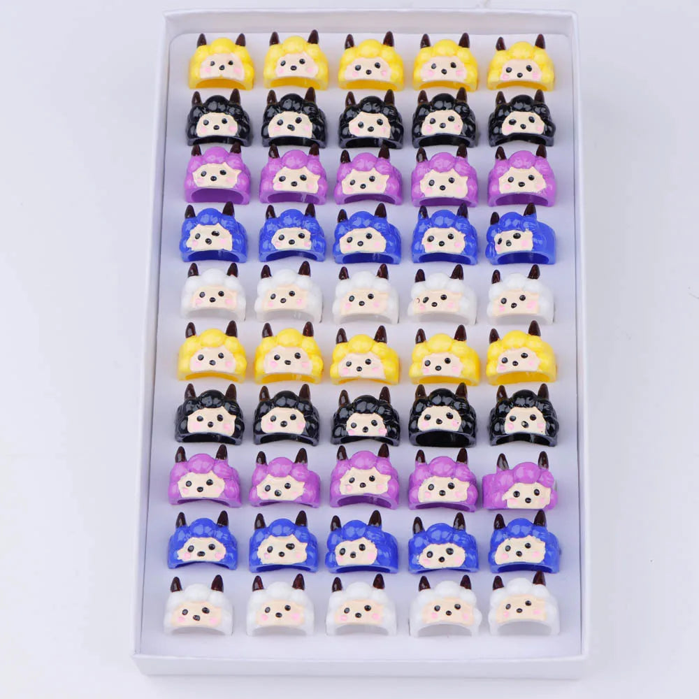 10/20/30/50Pcs/Lot Fashion Lovely Colorful Bear Frogs Resin Rings Girl Cute Funny Animal Finger Jewelry Party Gifts Mixed Style