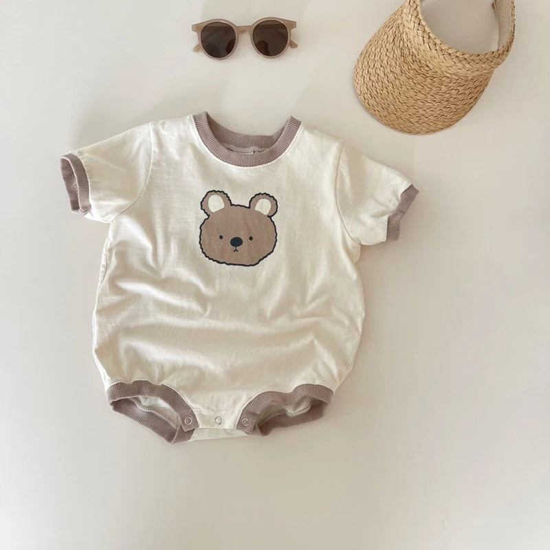 Summer Baby Girl Boys Bear Casual Short-sleeved Bodysuits Jumpsuit Toddler Boy Cotton Cartoon Romper One-pieces Clothing