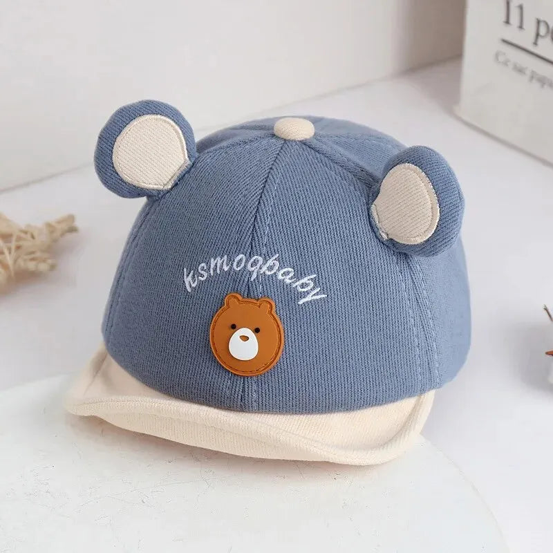 Cartoon Bear Baby Baseball Cap with Ears Cute Animal Sun Hat for Boys Girls Casual Infant Peaked Hat