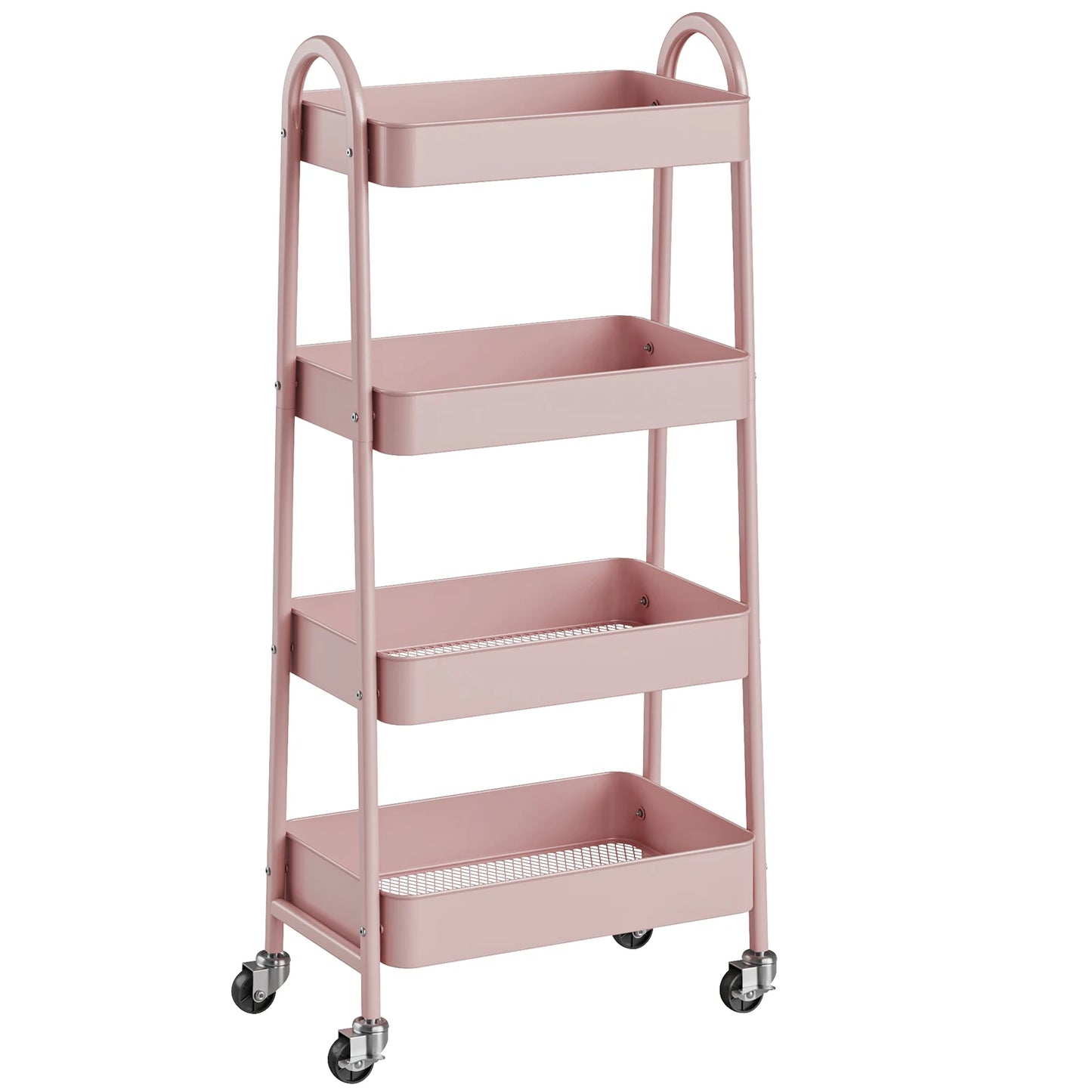 MCQ 4 Tiers Mobile Metal Frame Kitchen Cart Rolling Storage Shelf with Lockable Caster Wheels Organization Utility Cart for Livingroom Kitchen Narrow Places ﻿
