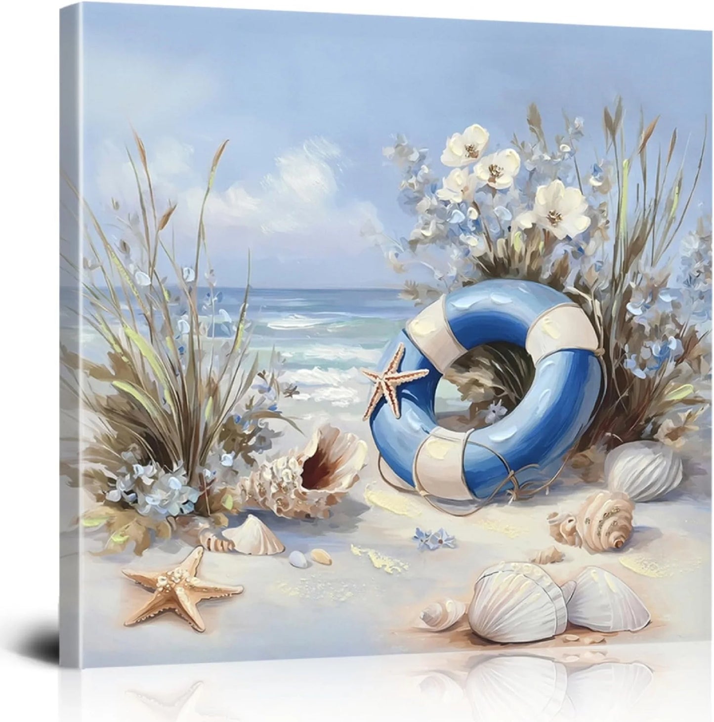 Coastal Decor Framed Print Nautical Sea Life Painting Modern Ocean Theme Artwork for Living Room Bedroom