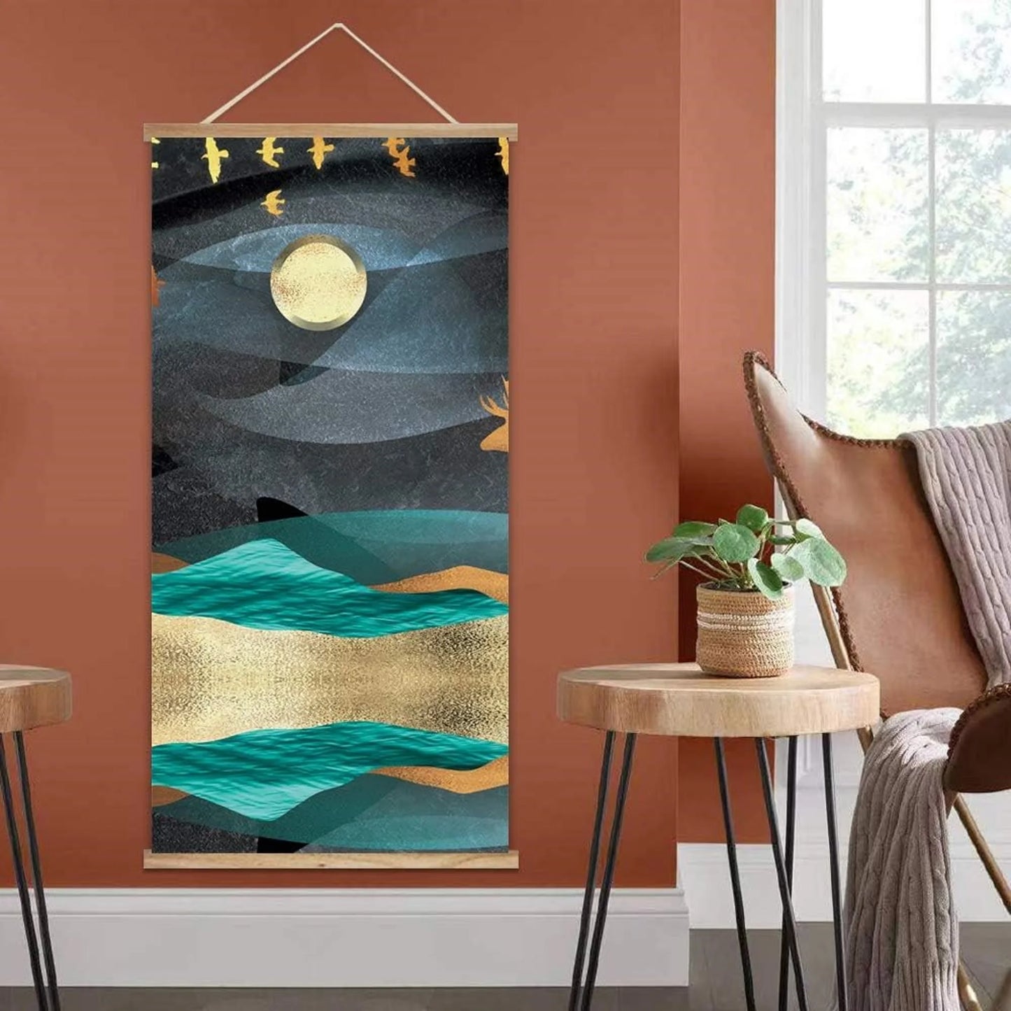 Wooden Framed Hanging Poster Nordic Style Nature Landscape Wall Picture Poster Artwork for Home