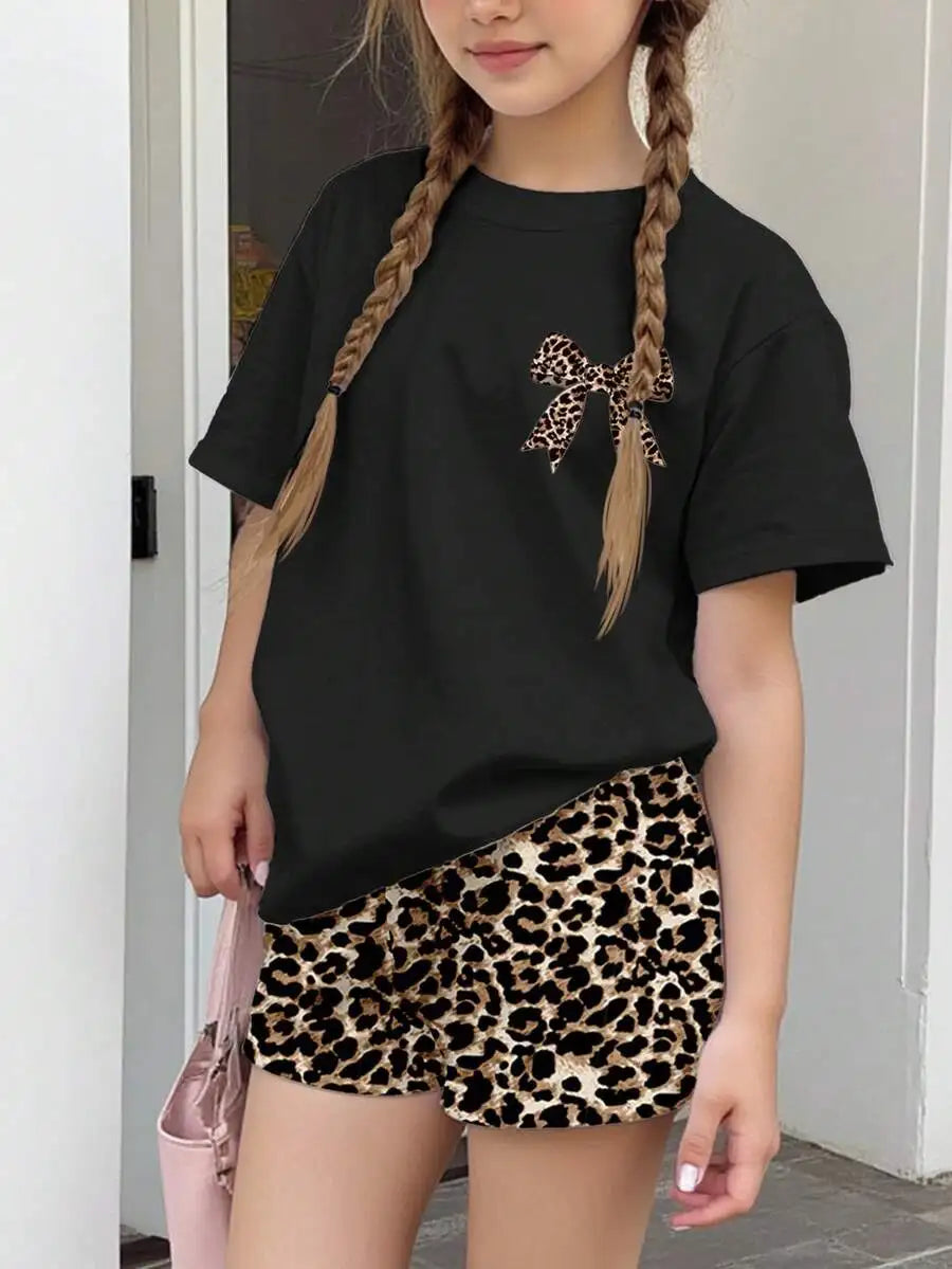 Womens Cherry Bow Print Short Sleeve T-Shirt And Plaid Shorts 2-Piece Set Summer Casual Streetwear Outfit