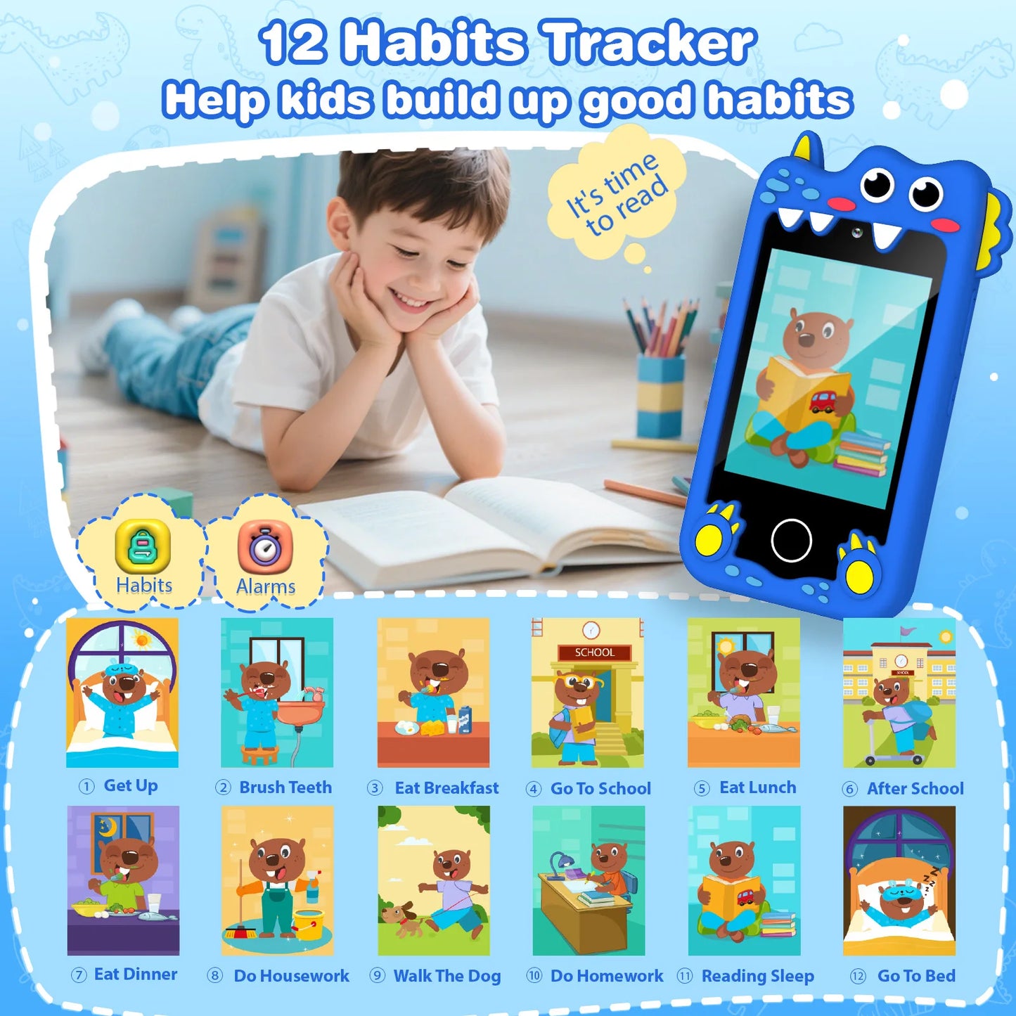 M SANMERSEN Dinosaur Kids Smart Phone for 3-6 Year Olds – 2.8" Touchscreen, Dual Camera, 28 Learning Games, MP3 Music Player, 32GB SD Card – Educational Toddler Phone Toy for Boys & Girls