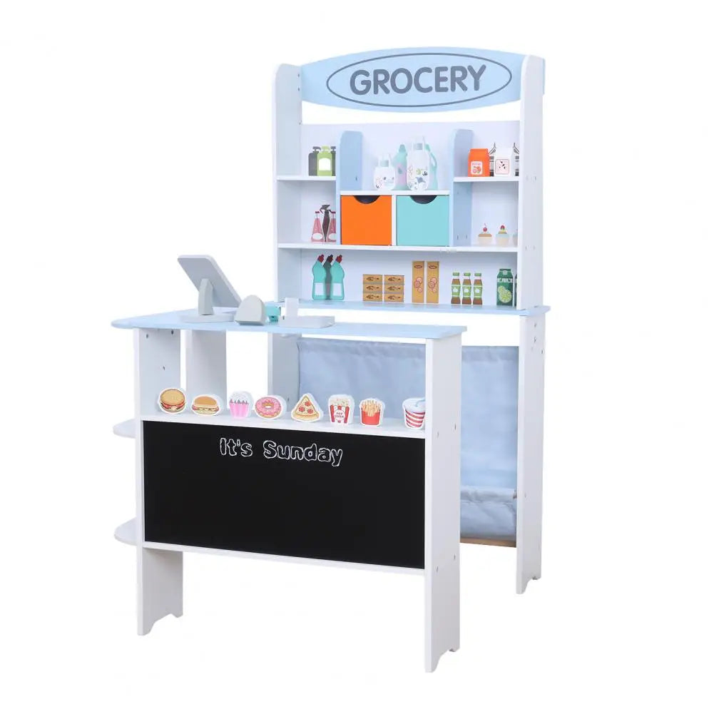Toddler Grocery Store Playset,Toy Grocery Store, Wooden Pretend Play Supermarket with Checkout Counter, Snack Model