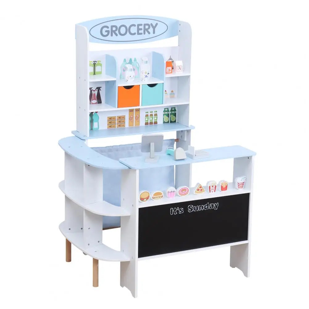 Toddler Grocery Store Playset,Toy Grocery Store, Wooden Pretend Play Supermarket with Checkout Counter, Snack Model