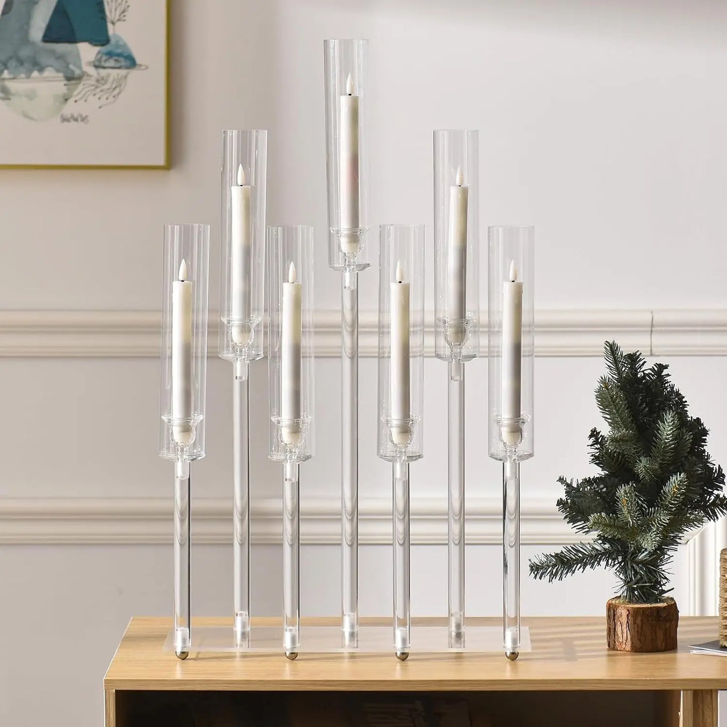 Clear Acrylic Candelabra 7 Arms Tall Candle Holder for Wedding Centerpiece Table Decor Transparent Candlestick Party Birthday Event