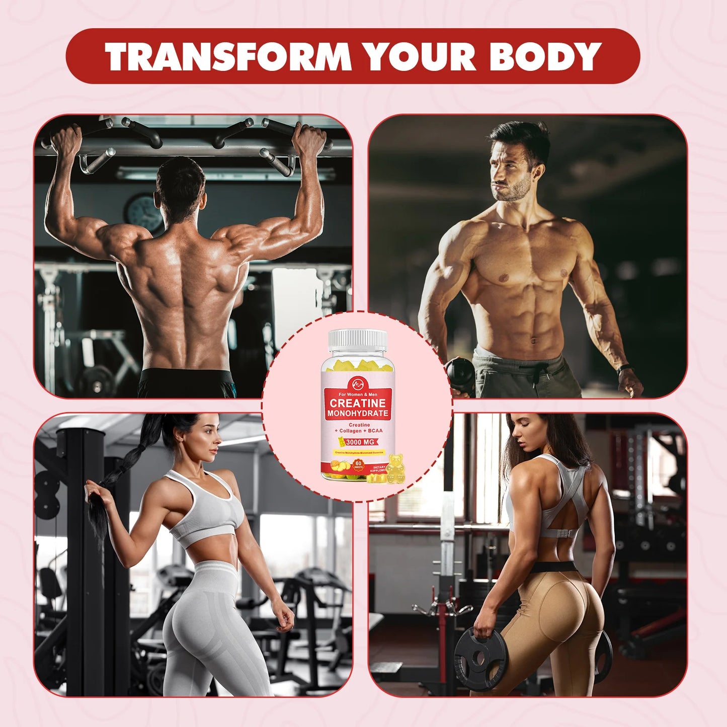 3000mg CREATINE MONOHYDRATE Gummies For Women & Men Proven Strength and Power Gains Muscle Production