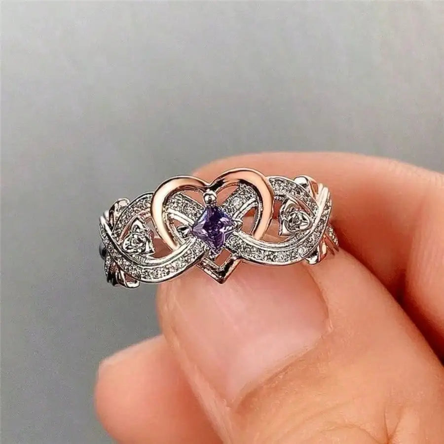 Cute Women's Fashion Heart Zirconia Wedding Ring Wedding Band Anniversary Gift Party Valentine's Day Engagement Women Jewelry Size 4-11#