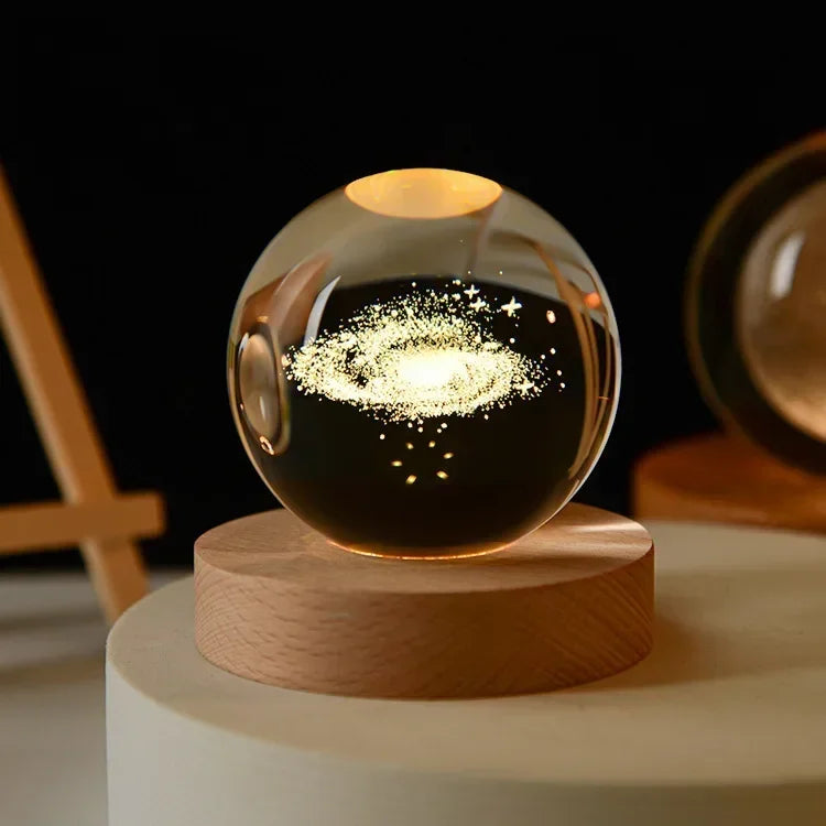 Aesthetic Moon Crystal Sphere Creative Clear Glass Galaxy Globe Night Light Crystal Ball Lamp Desktop Decoration Home Ornament