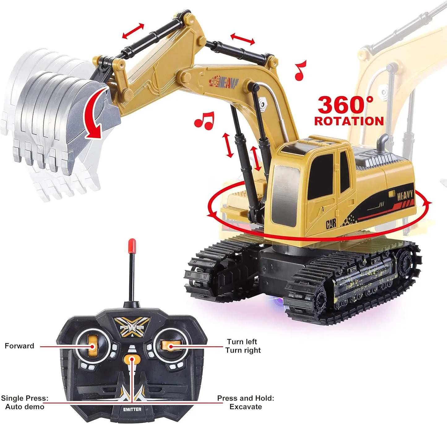 2 PCS Remote Control Construction Vehicle Toy Set Friction-Powered RC Excavator & RC Truck for Kid Christmas Birthday Gift