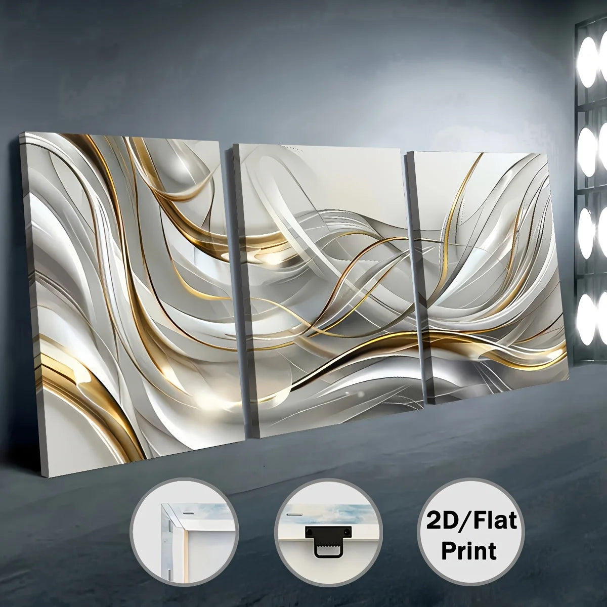 Modern Abstract Line Art 3-Piece Framed Canvas Wall Art Set, Living Room Sofa Background Decorative Painting, High-Definition Giclee Prints, Ready to Hang（Local Warehouse Fast Shipping）