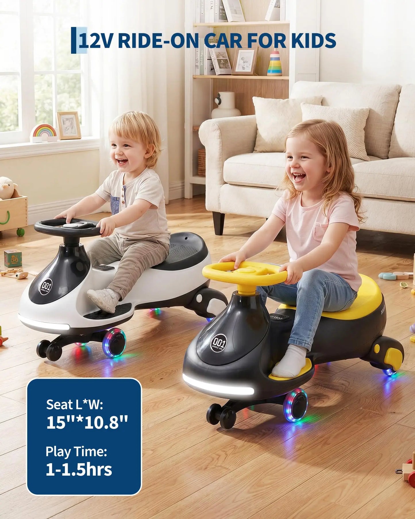 12V Electric Wiggle Car For Kids, 2 In 1 Ride On Swing Car With Pedal, Flashing Wheels Music, Anti-Rollover Toy For Toddlers