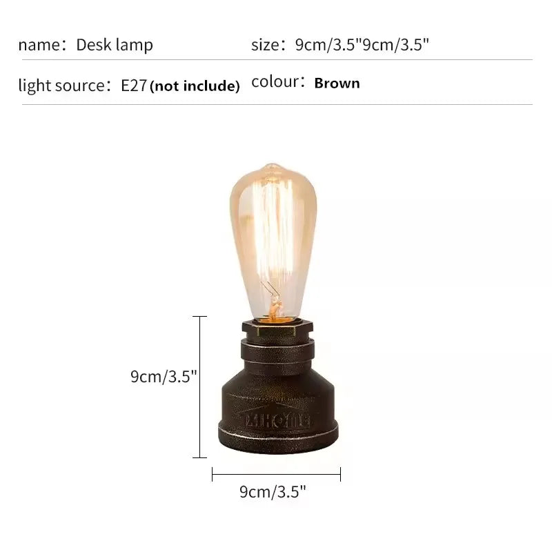 Vintage American Village Style Desk Light Table Lamp Iron Steel Water Pipe Rustic Loft Industrial Retro Base E26 Holder