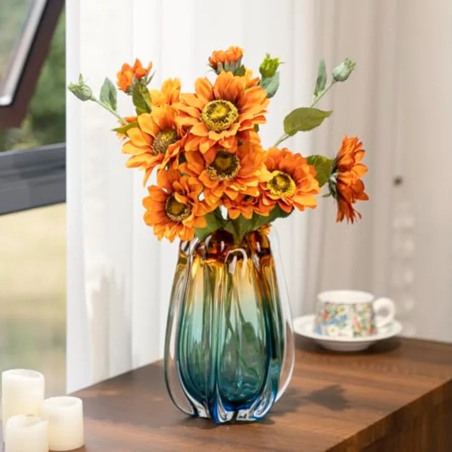 Hand Blown Glass Flower vases, Unique Glass vases, Wide Mouth vases, Small Modern Art Deco Glass vases for Home Living Room