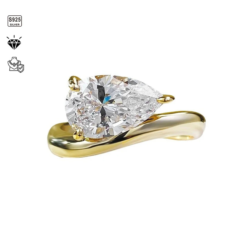 1 Piece S925 Sterling Silver with Teardrop Moissanite Ring for Men and Women |Gifts for Him |Gifts for Her |Birthday |Wedding |A