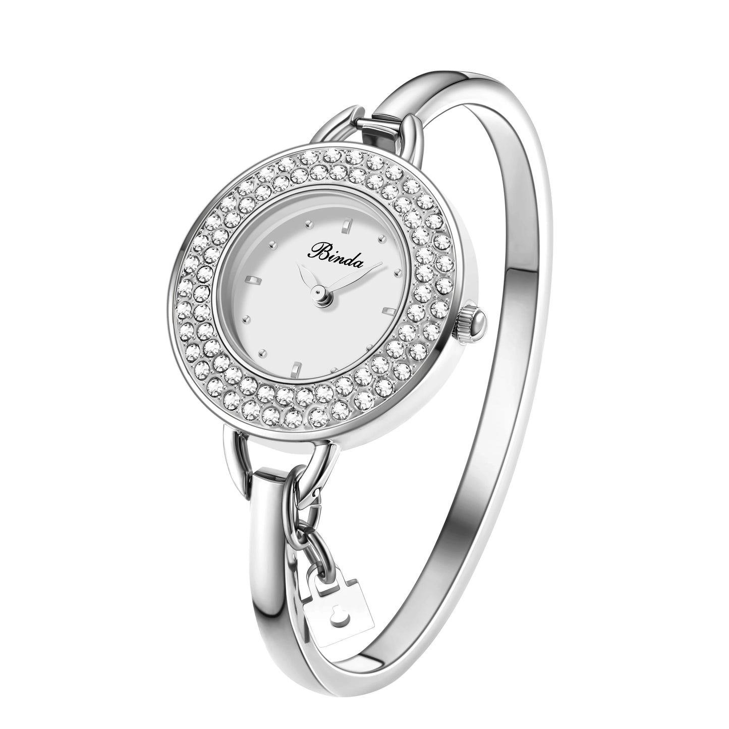 BINDA Women’s Elegant Waterproof Stainless-Steel Quartz Watch – Rainbow Gold Bracelet, Round Delicate Dial, Perfect for Daily