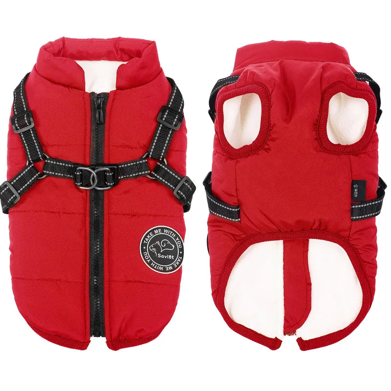 Winter Warm Dog Jacket Waterproof Pet Coat for Small Large Dog Clothes Fleece with Harness Puppy Vest Chihuahua Labrador Costume