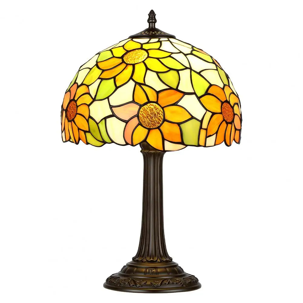 Stained Glass Bedroom Table Lamp, 12-inch Yellow Sunflower Reading Desk Light for Bedside, Living Room, Office, Dining Room