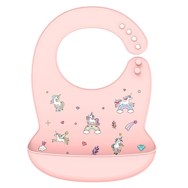 Silicone Baby Bib Waterproof Drool Catcher Cartoon Newborn Feeding Soft Edible Bib Adjustable Baby Burp Cloth