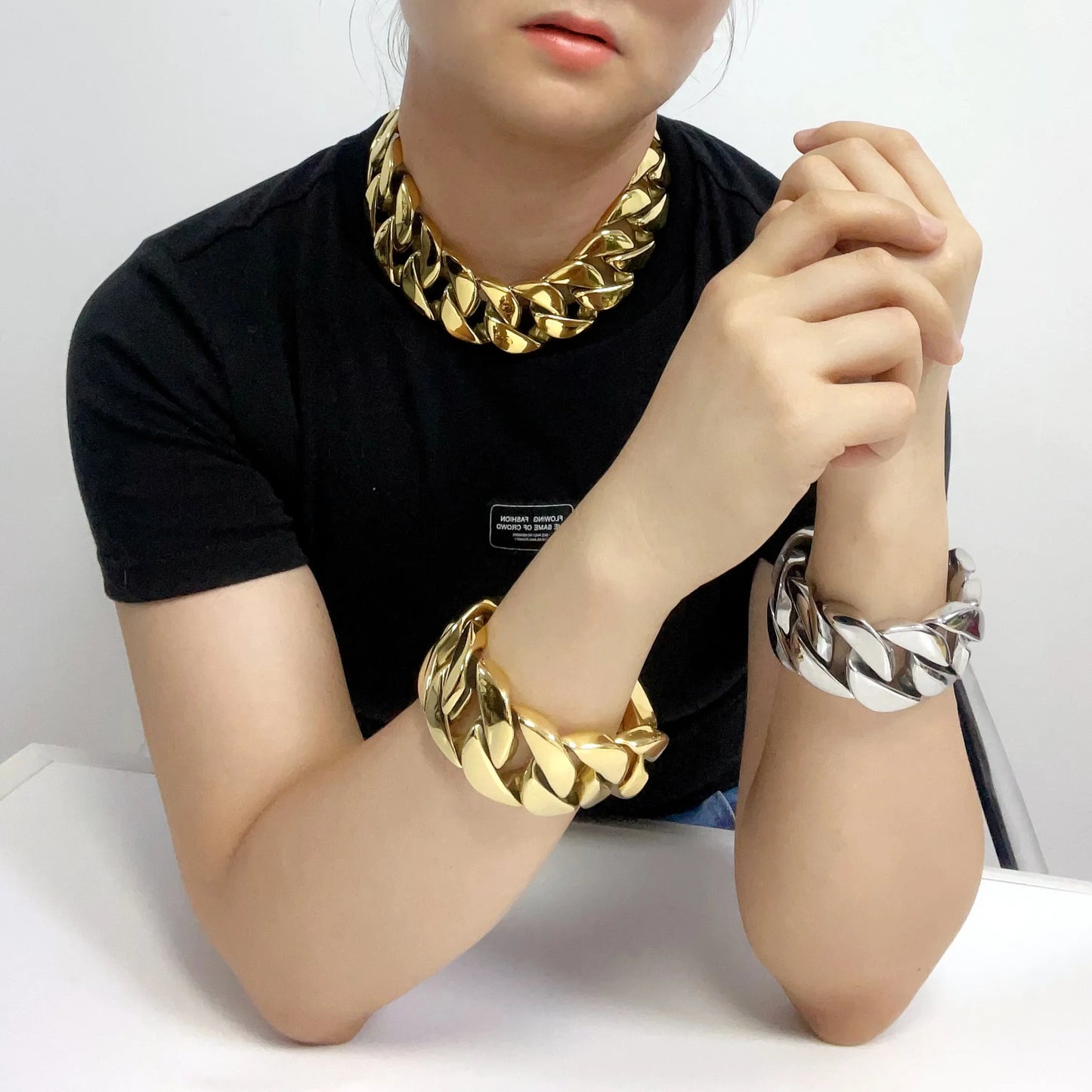 Factory Wholesale 26/32mm Width Big Thick Cuban Link Chain Bracelets Necklaces For Women and Men Silver Gold Color Jewelry
