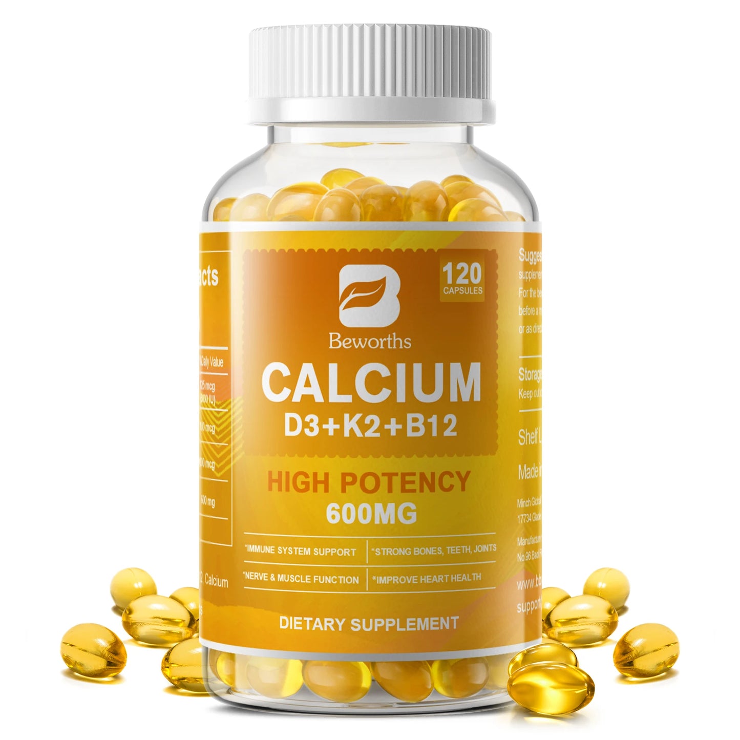 4in1 Vitamin D3 Calcium Capsules for Bone Strength Heart Health Immune Support Nerve and Muscle Function Health