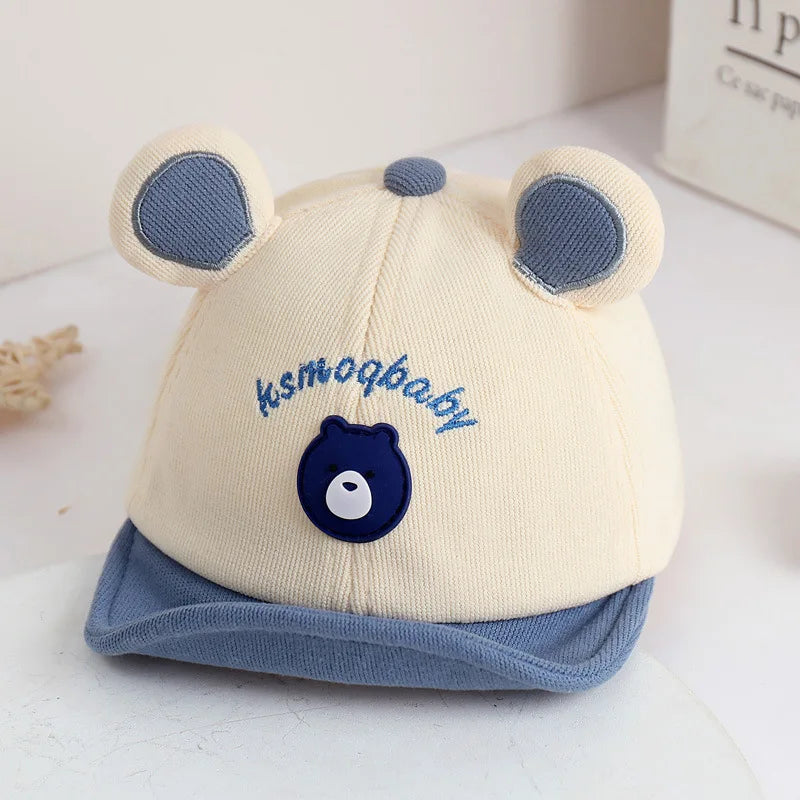 Cartoon Bear Baby Baseball Cap with Ears Cute Animal Sun Hat for Boys Girls Casual Infant Peaked Hat