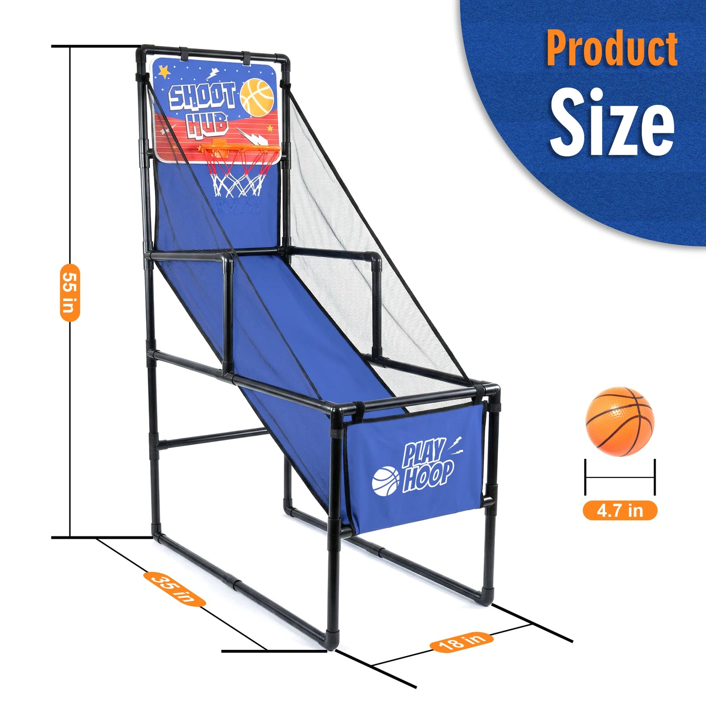 Basketball Arcade Game for Kids Indoor Outdoor Basketball Hoop with 2 Balls & Pump Foldable Stand for Toddlers & Children