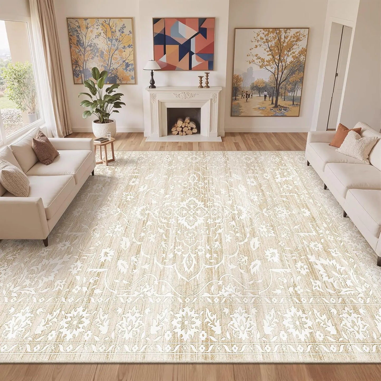 Modern Soft Rug Short Pile, Washable Non-Slip Area Carpet for Living Room & Bedroom Decor