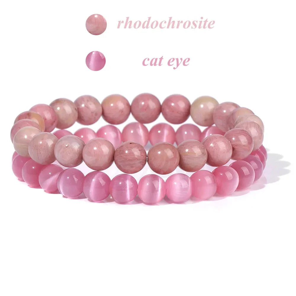 2Pcs Colorful Natural Stone Bead Bracelet Set 8MM Natural Agates Turquois Amethysts Quartzs Gem Stretch Bangle Jewelry Gift