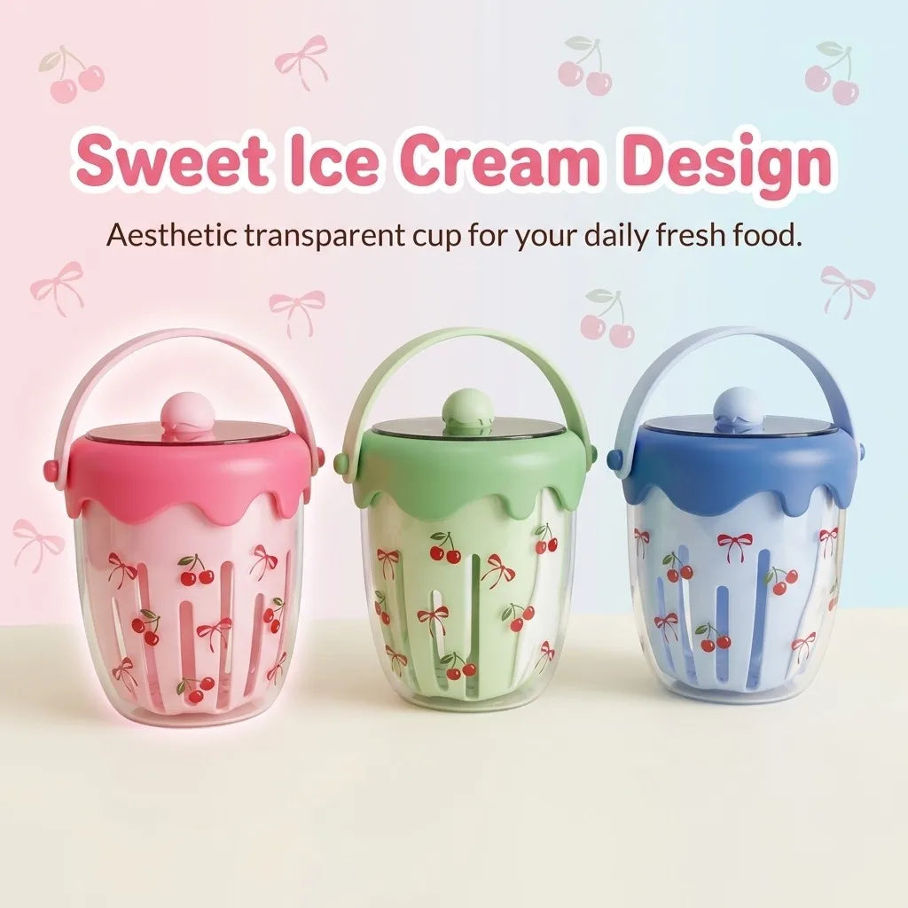 Clear Plastic Salad Container with Lid Fork Double Layer Fruit Drain Cup Yogurt Cereal Snack Bento Lunch Box for Kids School