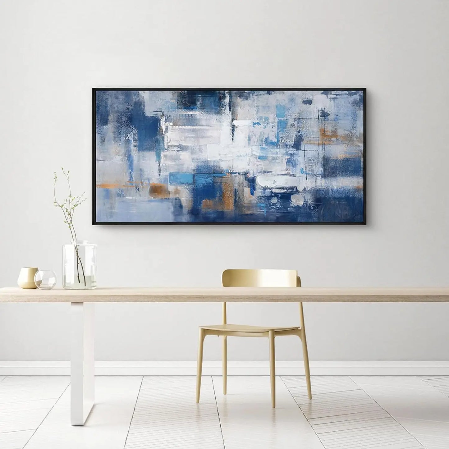 Blue Abstract Canvas Wall Art - Black Frame Artwork Picture Living Room Wall Decor Modern Paintings Large Wall Art for Bedroom Home Decoration