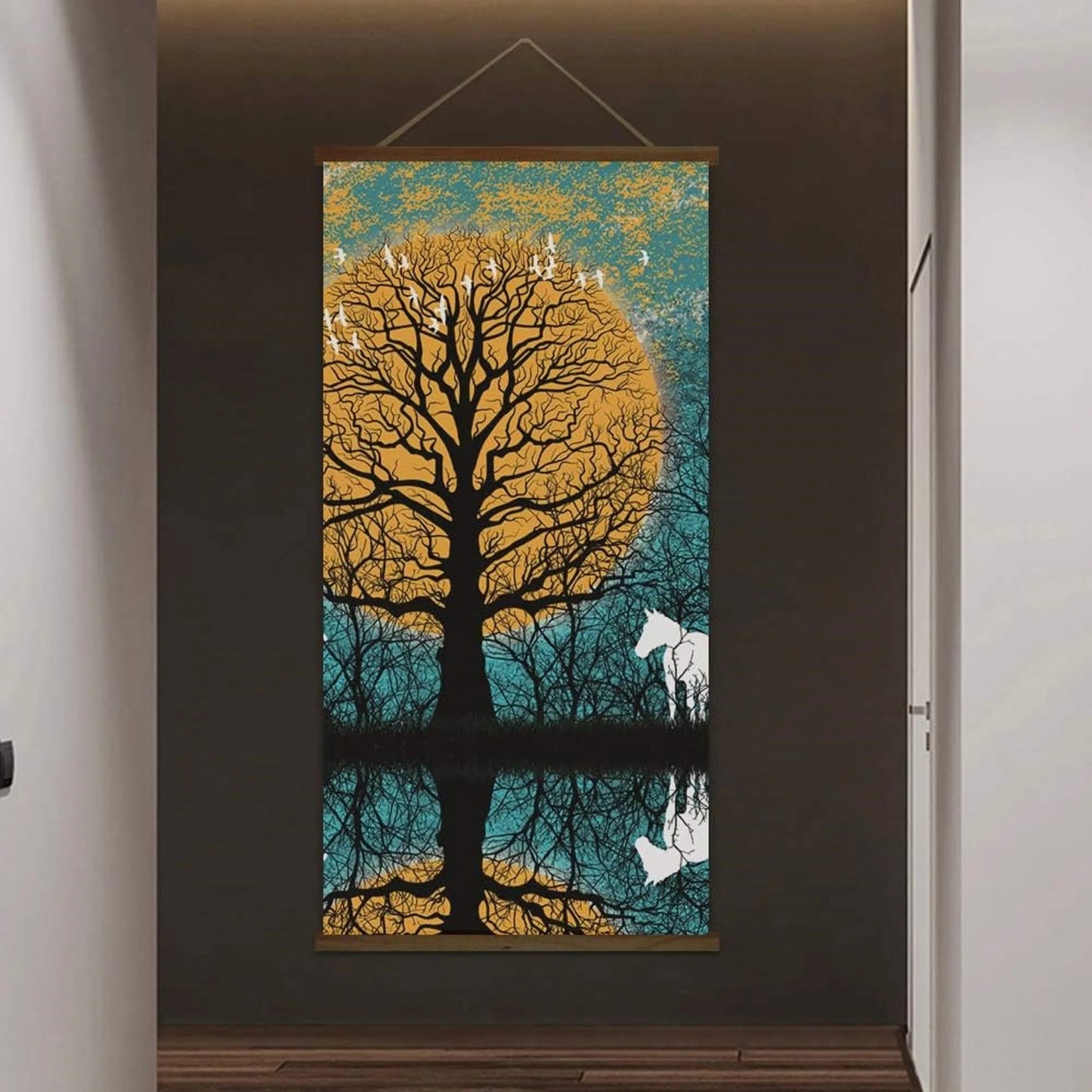 Wooden Framed Hanging Poster Nordic Style Nature Landscape Wall Picture Poster Artwork for Home