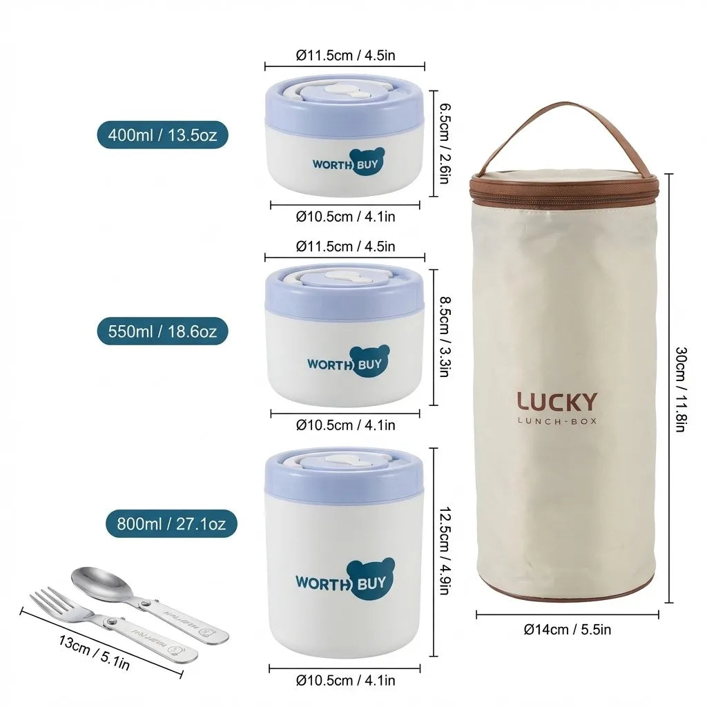 304 Stainless Steel Insulated Lunch Box With Handle Portable  Leak-proof Double Layer Bento Box For Kids Students Microwave Safe