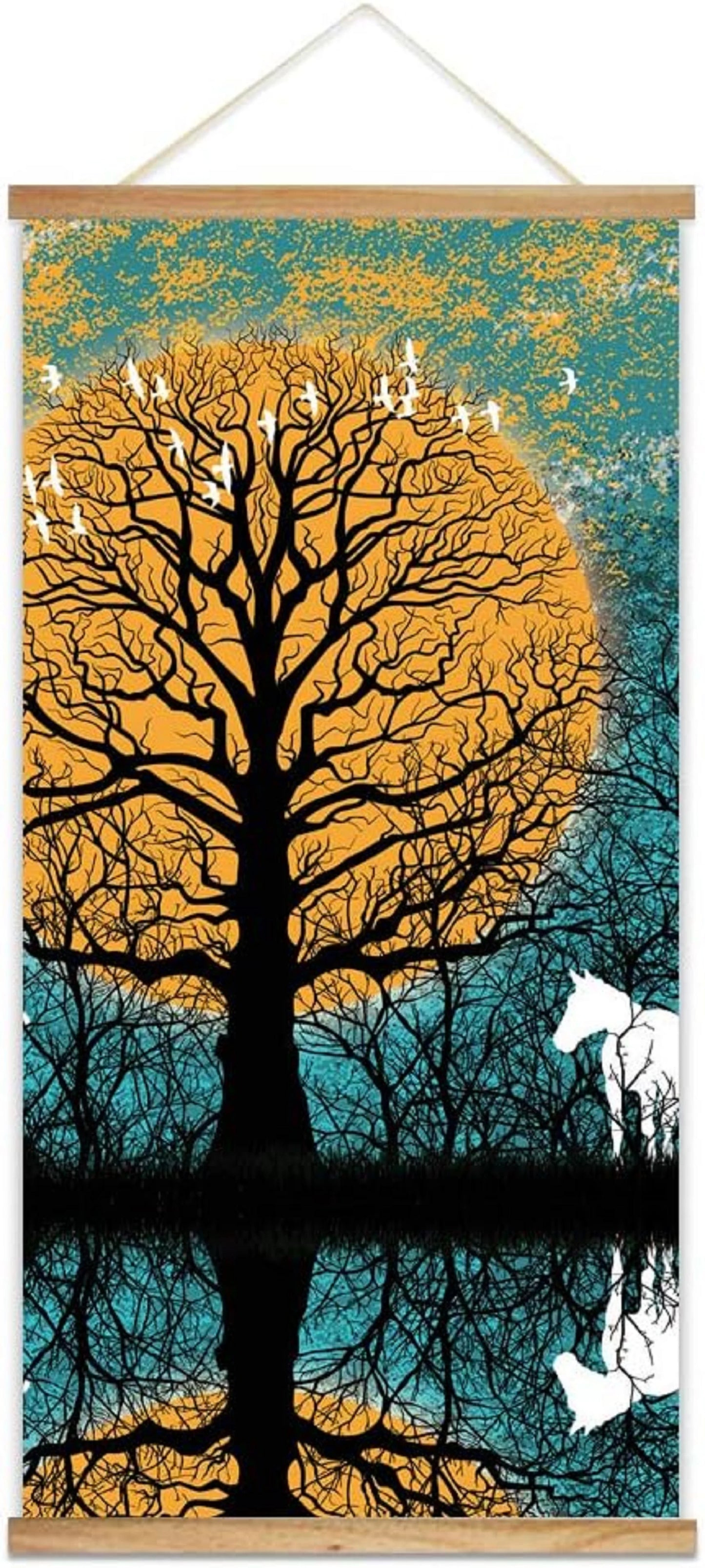 Wooden Framed Hanging Poster Nordic Style Nature Landscape Wall Picture Poster Artwork for Home