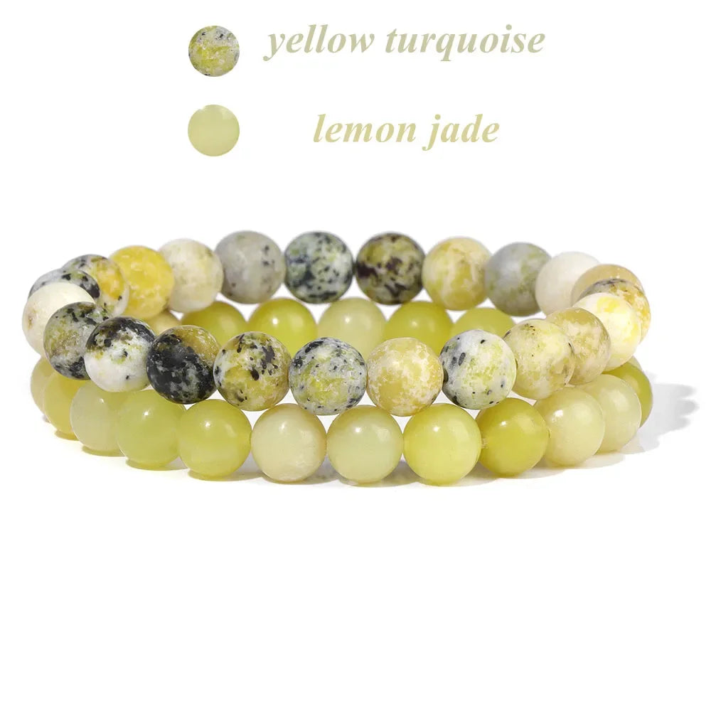 2Pcs Colorful Natural Stone Bead Bracelet Set 8MM Natural Agates Turquois Amethysts Quartzs Gem Stretch Bangle Jewelry Gift