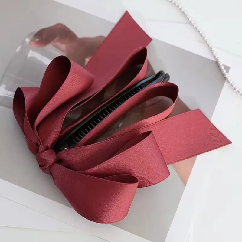 High end satin bow tassel hair clip Y2K style hairstyle decoration ponytail accessory for women Valentine's Day gift