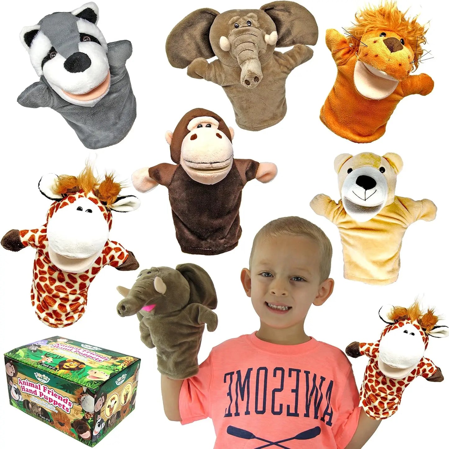 6Pcs Kids Hand Puppet with Mouth Toddler Animal Plush Toy for Show Theater Kids Birthday Gifts Easter Basket Stuffers