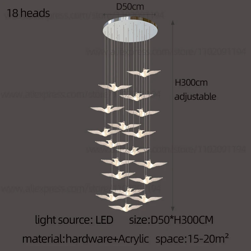 Led Bird Pendant Lamp Home Decoration Lighting Hanging Lamp Design Loft Living Room Showroom Apartment Ceiling Villa Chandelier